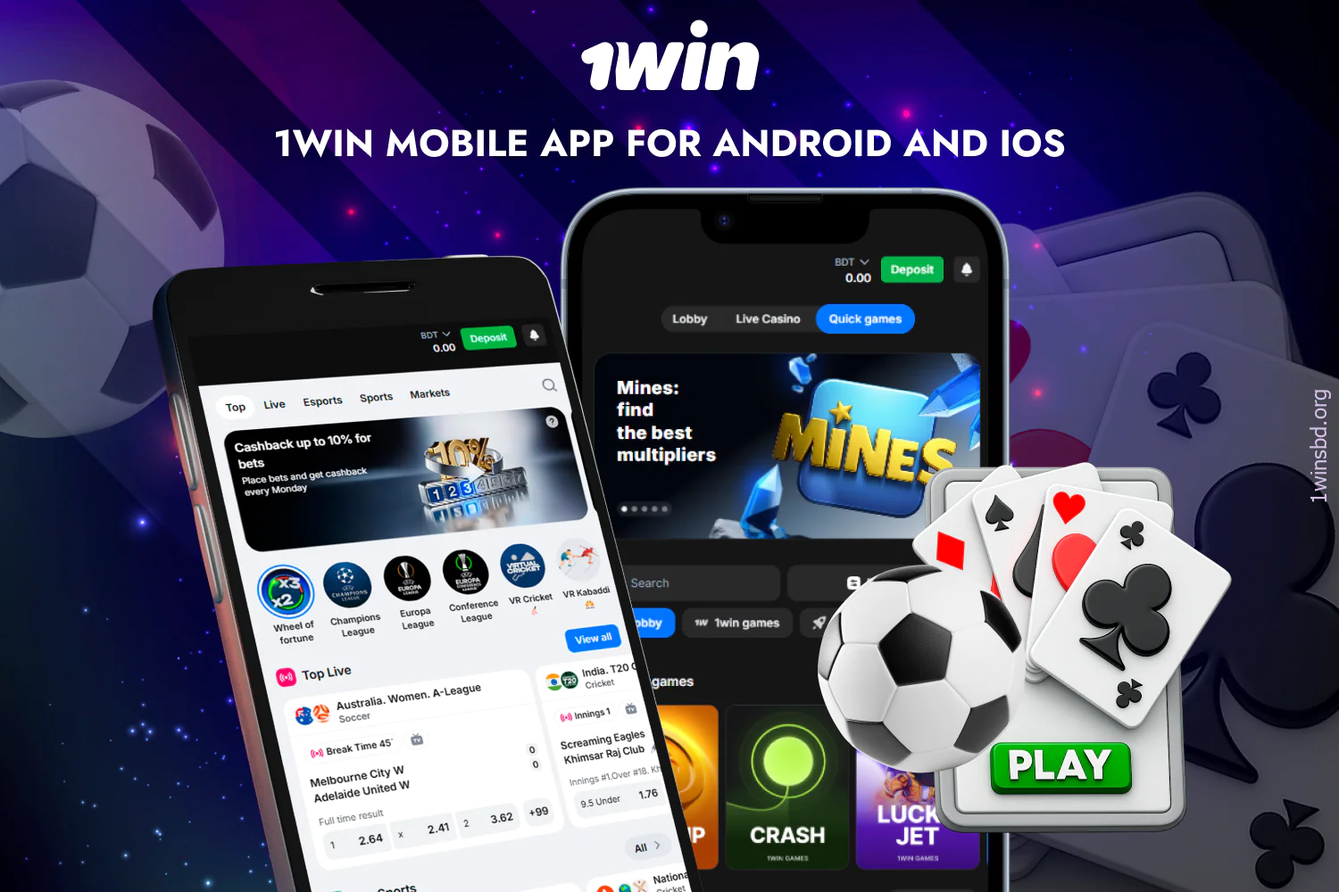 1win has mobile software for smartphones for Bangladeshi users