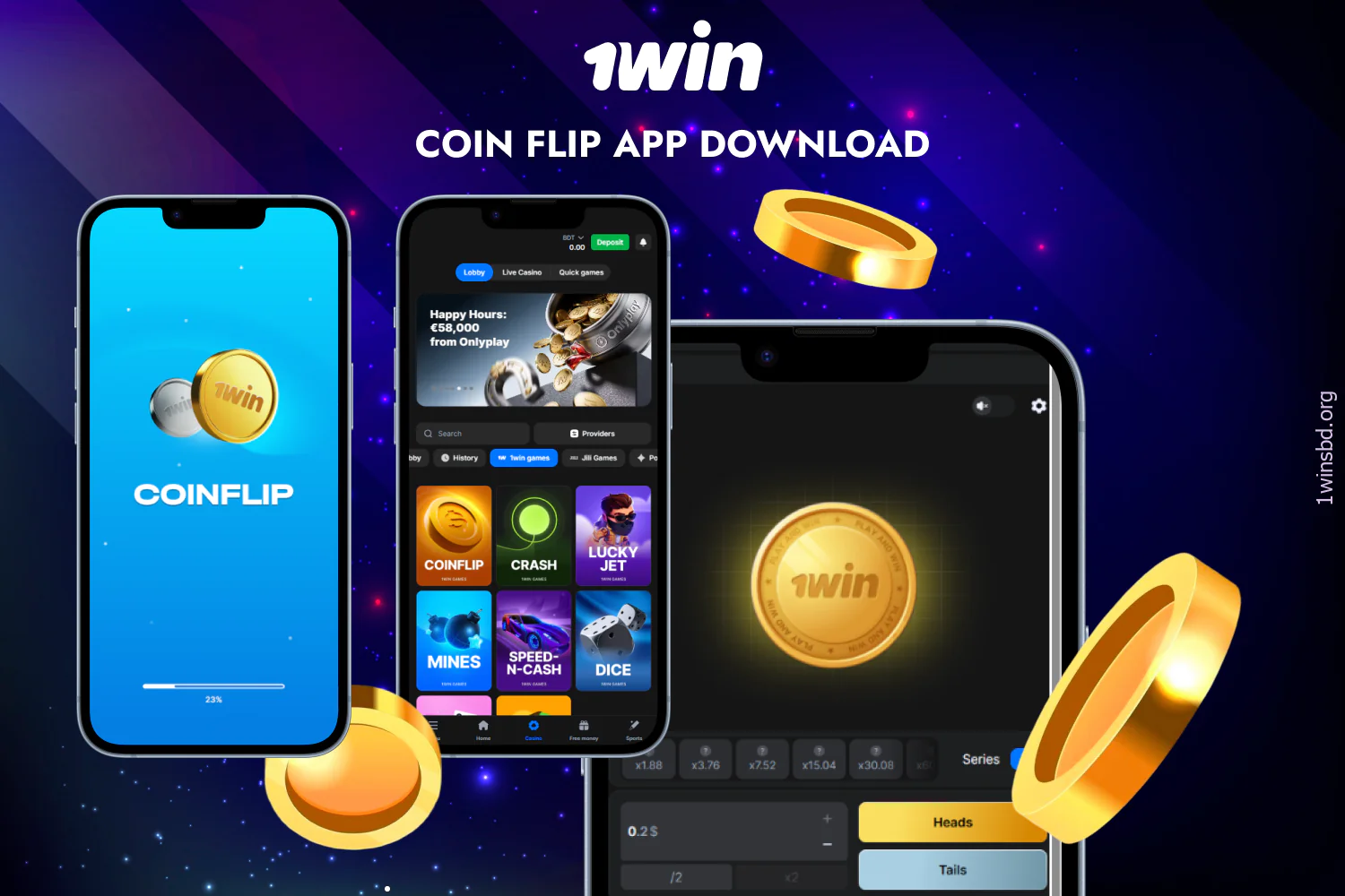 Players from Bangladesh can play Coinflip 1win through the mobile app