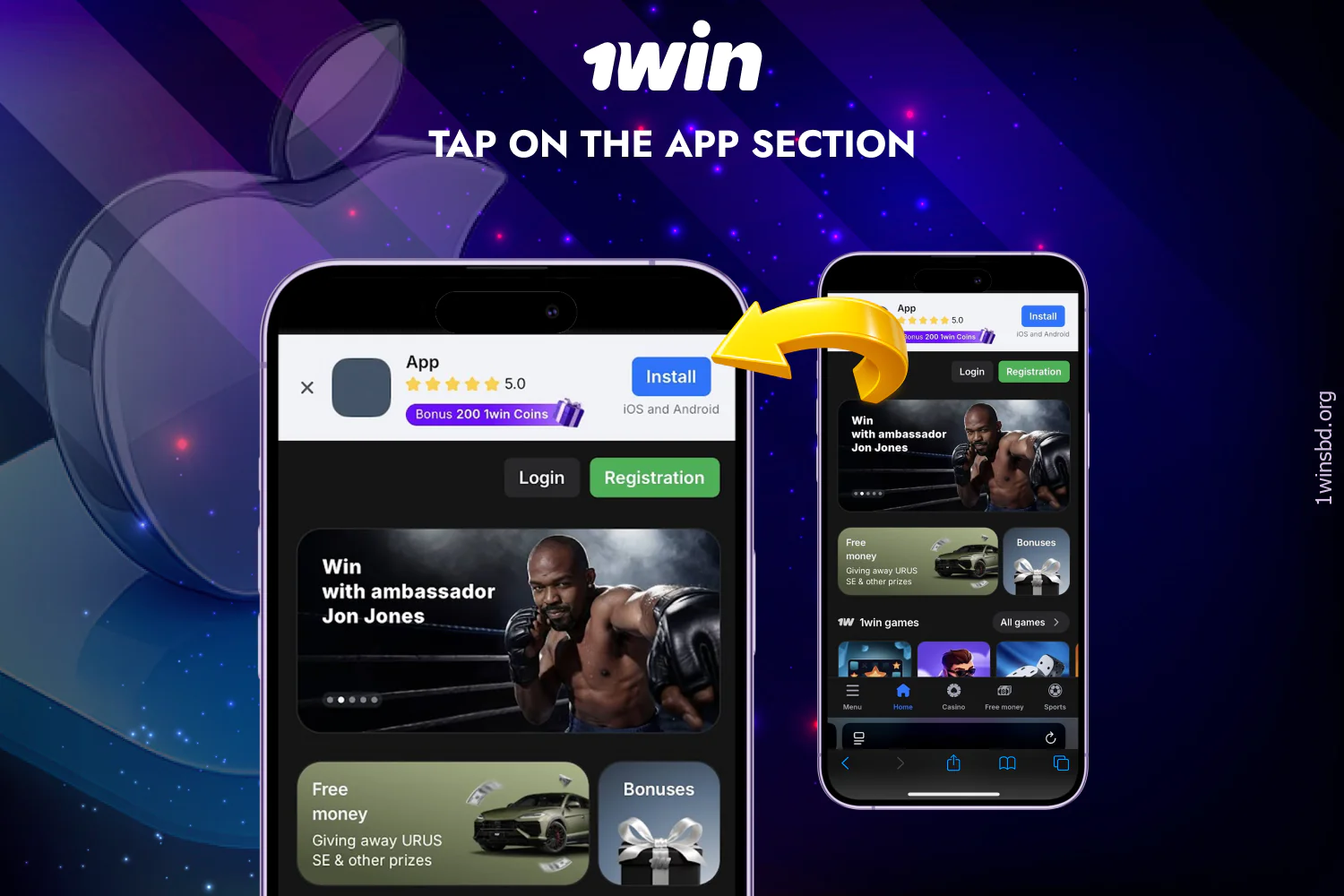 Tap on the App section to begin installing the 1win app on iOS